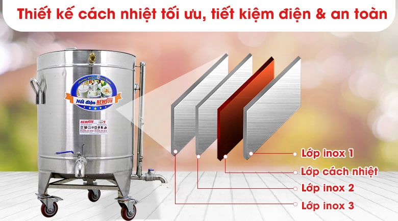 3 lớp inox cùng foam cách nhiệt ở giữa