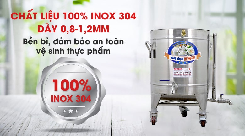 Thân nồi chế tạo từ inox 304 dày dặn