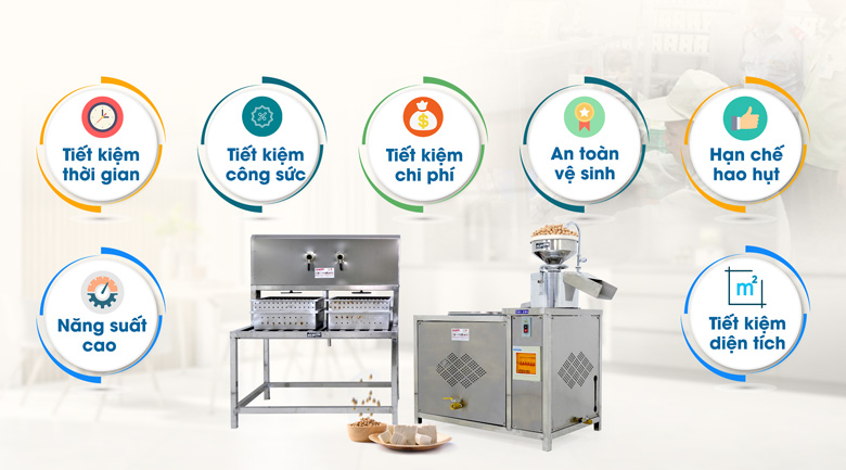 Máy làm đậu phụ công nghiệp 100kg Sử dụng máy làm đậu phụ công nghiệp 100kg mang lại rất nhiều lợi ích thiết thực