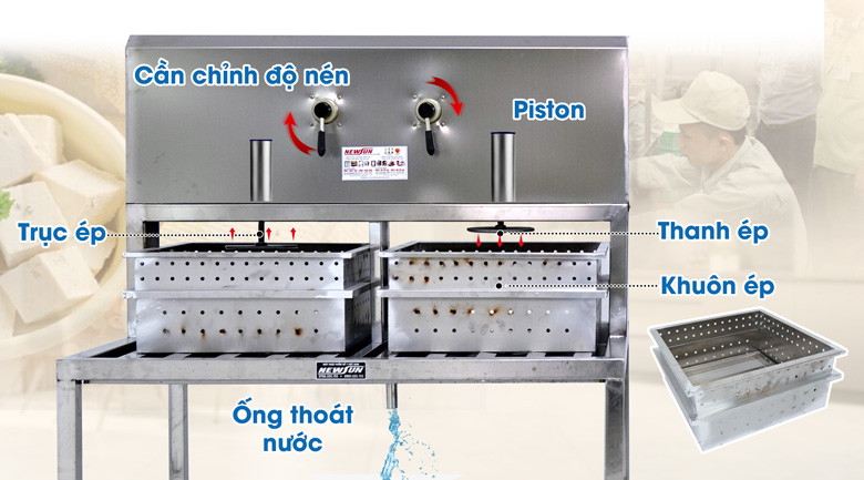 Máy làm đậu phụ công nghiệp 100kg Máy ép đậu 2 khuôn sử dụng lực ép lớn thông qua nén khí các piston