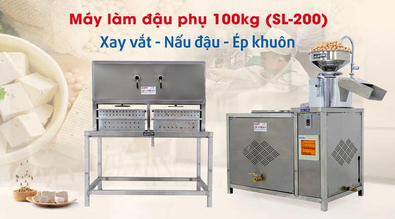 Máy làm đậu phụ công nghiệp 100kg Hình ảnh bộ máy làm đậu phụ công nghiệp liên hoàn tự động