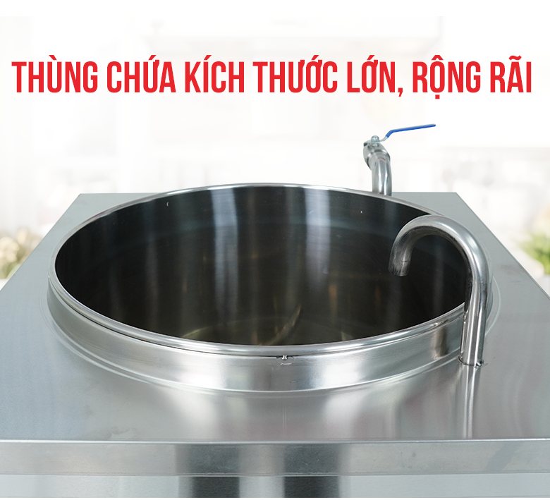 Nồi nấu được thiết kế dạng nồi đôi với kích thước đường kính và chiều cao lên tới 50cm