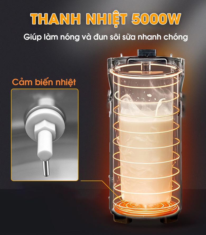 Gia nhiệt nhanh, nấu chín đều với thanh nhiệt 5000W